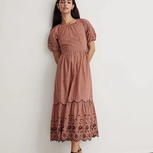 Madewell Embroidered Bubble Sleeve Midi Dress